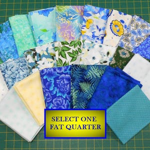 Fat Quarter Fabric/Blue Teal Yellow White Florals/Blissful paisley floral/enchantment watercolor/tiny hearts/blue muse/green leaves/daisy