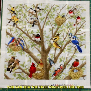 Birds in Tree Fabric Panel 2748-12 block panel approx 23 wide x 21top to bottom/cardinal/blue bird/robin/nest/finch/Elizabeth's Studio image 10