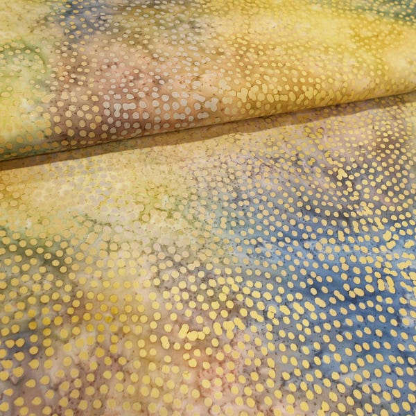 Batik Fabric #5901/Yellow Dark Dusty Mauve pink Blue Green Gold Circle Dot/polka dots