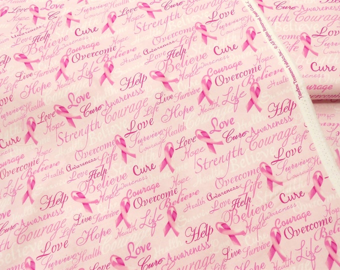 Pink Ribbon Breast Cancer Fabric-1/2 or 1yd #3843-pink Awareness Words ...