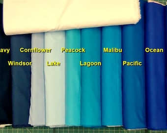 KONA Solid Fabric-choose 1 yd: Nautical/Storm/Navy/Windsor/Cornflower/Lake/Peacock/Lagoon/Malibu/Pacific/Ocean/Royal/Kaufman 44" wide cotton