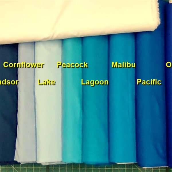 KONA Solid Fabric-choose 1 yd: Nautical/Storm/Navy/Windsor/Cornflower/Lake/Peacock/Lagoon/Malibu/Pacific/Ocean/Royal/Kaufman 44" wide cotton