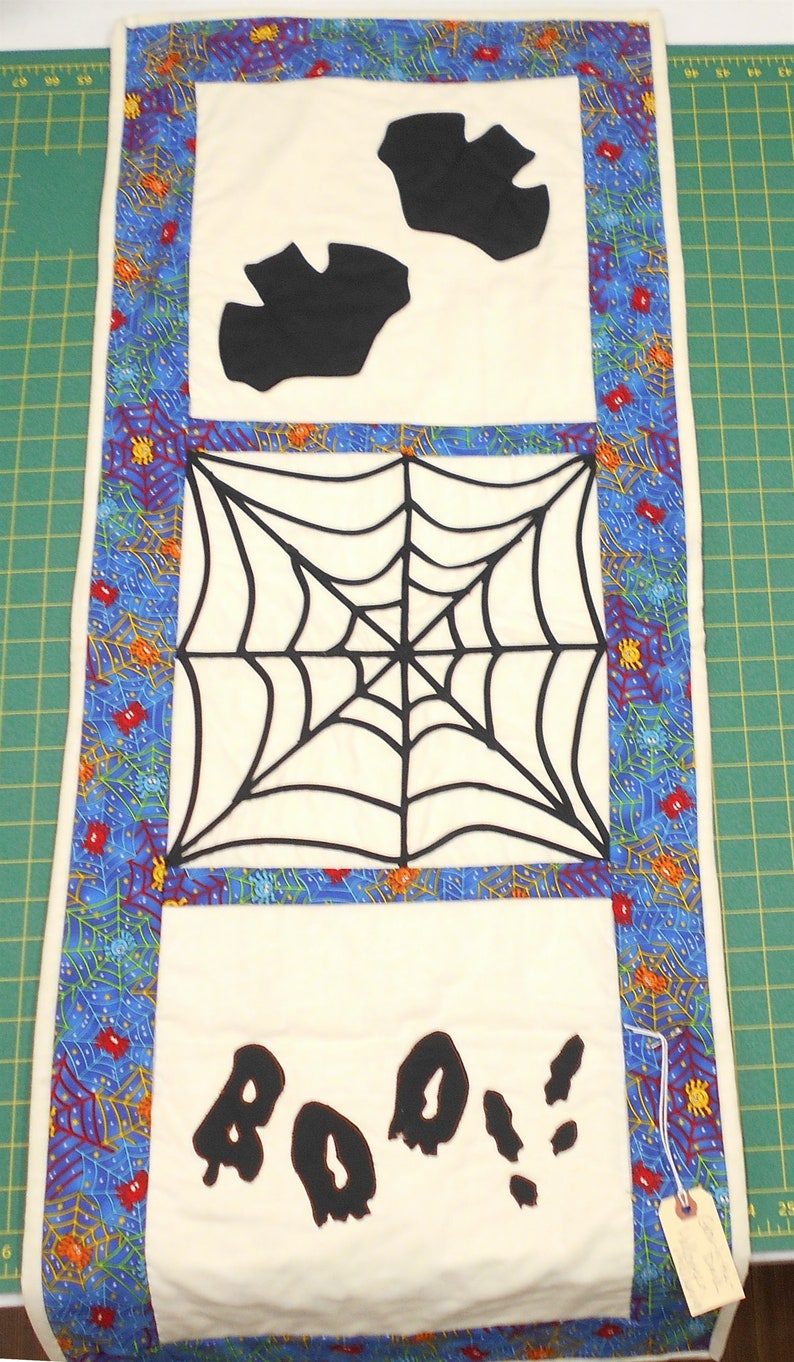 GLOW-In-The-DARK Halloween/Fall/Autumn Wall Hanging, Glow-In-The-Dark Bats/Spider Web/BOO 17 x 43 image 2