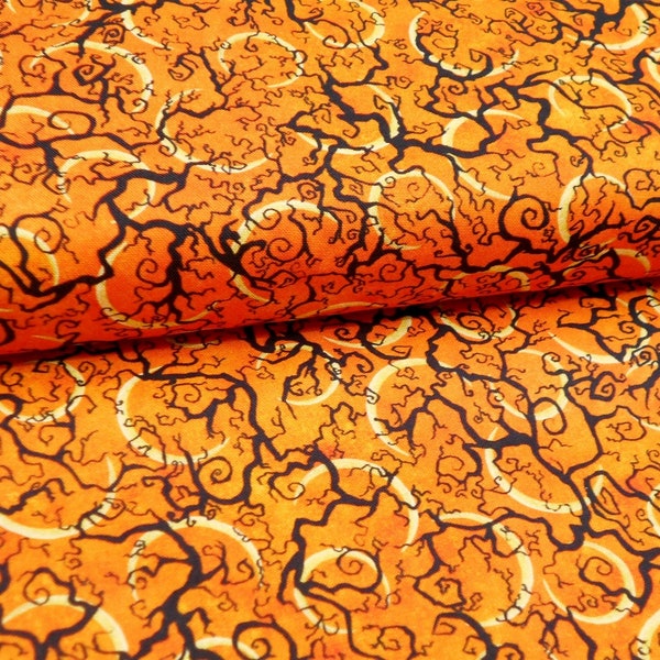 Fabric-1/2 or 1yd piece #5508- Moons & Trees Orange/All Hallows Eve/Quilting Treasures/spooky creepy branches/Halloween crescent moon