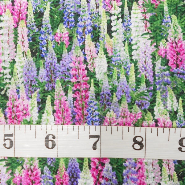 Fabric-1/2yd or 1yd piece #4641-Lupine-white purple pink floral/field of flowers/packed floral/Landscape Medley/Elizabeth's Studio