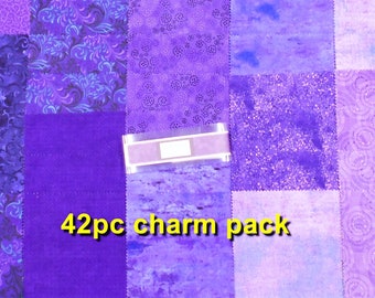 Fabric-42PC CHARM PACK #5155 Amethyst Royale/5x5" squares/Essentials/vine/swirl/spatter/mottle/blender/shades of purple/pink/violet/magenta