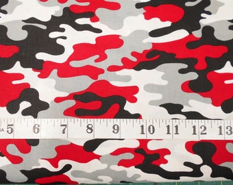 Fabric- 1yd piece #4829 Camouflage/Camo Fabric/Red/White/Grey/Black/Marshall Drygoods/fabric by the yard