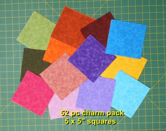 Jersey Suede Mottled blender Fabric-Charm Pack #5672/52pc/5x5" squares/red orange green purple blue pink yellow/4 squares each 13 colors