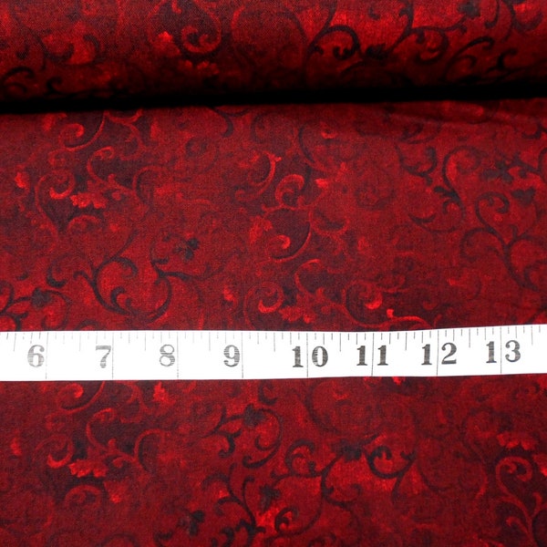 Fabric-1yd piece #4603 Burgundy Red Elegant Scroll/Wilmington Prints-Essentials/Danhui Nai-climbing vines/swirling flourish vine