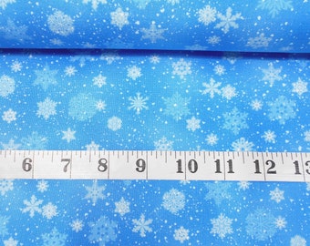 Fabric-1/2 or 1yd piece #3812-Small Snowflake Medium Blue/Bright Blue background/Elizabeth's Studio/Landscape Medley/Snowflakes