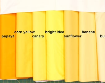 KONA Solid Fabric-choose 1 yard: Meringue/Butter/Banana/Sunflower/Bright Idea/Canary/Corn Yellow/Papaya/School Bus/Robert Kaufman 44" Cotton