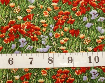 Fabric- 1yd piece #3658-Wildflowers/Floral Red/Orange/Lavender Floral Grass/Blank Quilting/fabric by the yard