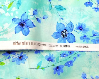 Tela n.° 4975 - Seafoam Blissful / grandes flores azules - Blue Muse / Michael Miller / tela cortada a medida / impresión digital