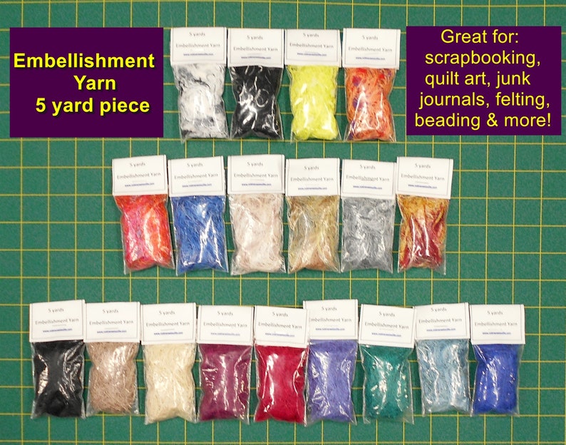 Embellishment Yarn/5 yards/Multi Colored/Solid use for scrapbooking/fiber art/embellished quilting/decorative yarn/junk journals/felting image 1