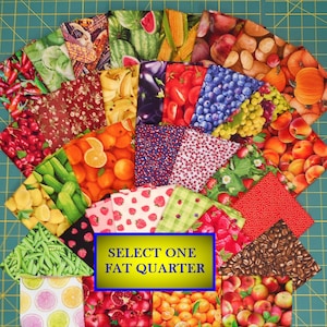 Fruit & Veggie Fat Quarter Fabric/grapes/peach/lemon/strawberry/cherries/blueberries/raspberries/cucumbers pickles/apples/oranges/watermelon