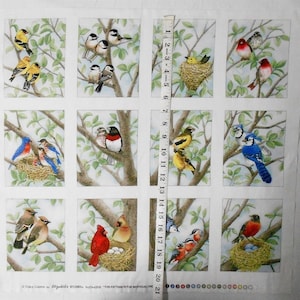 Birds in Tree Fabric Panel 2748-12 block panel approx 23 wide x 21top to bottom/cardinal/blue bird/robin/nest/finch/Elizabeth's Studio image 3