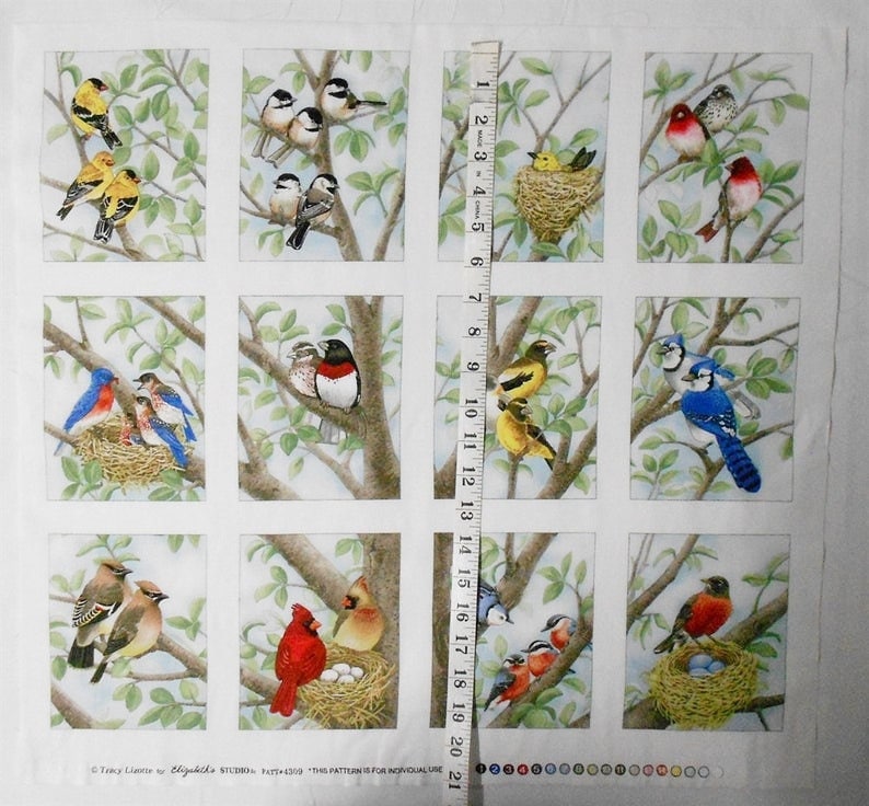 Birds in Tree Fabric Panel 2748-12 block panel approx 23 wide x 21top to bottom/cardinal/blue bird/robin/nest/finch/Elizabeth's Studio image 3