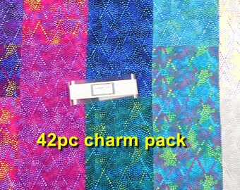 Fabric-42PC CHARM PACK #5154 Diamond Dots/5"x5" squares/Rainbow Dots/Spots/red pink fuchsia blue green lavender purple violet black grey