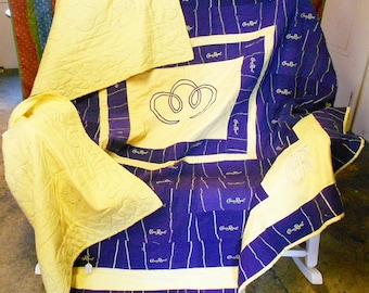 Crown Royal Quilt/Handmade Quilt-Double/Full/Queen/King 96"x96" -Made from real Crown Royal Bags/prewashed bags/yellow