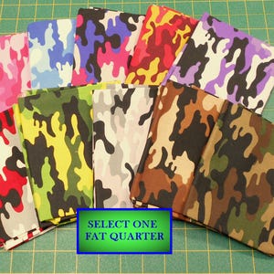 Camo/Camouflage Fat Quarter Fabric/light and dark/pink blue purple lavender orange red black yellow green grey brown tan green brown black