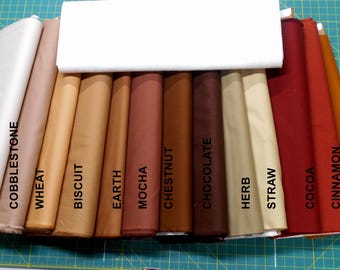 KONA Solid Fabric-choose 1 yard: Ivory/Tan/Straw/Herb/Cobblestone/Biscuit/Wheat/Earth/Chestnut/Chocolate/Cocoa/Cinnamon/browns/Kaufman