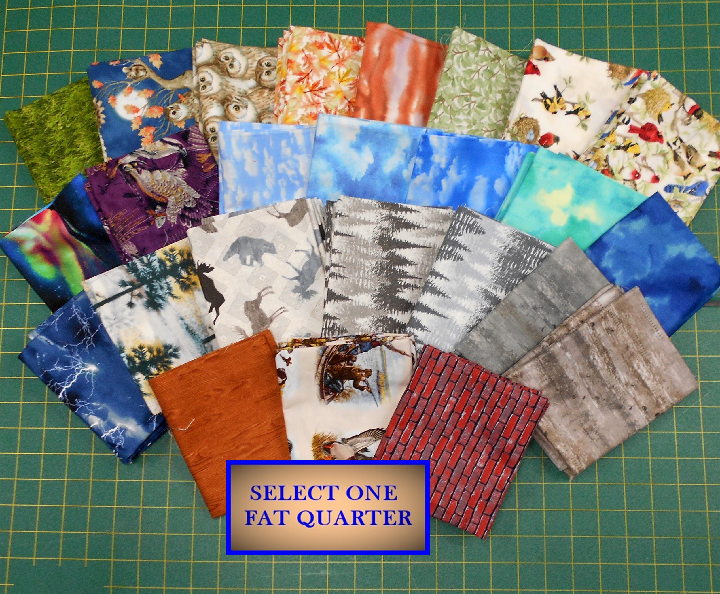Fat Quarter Fabric/grass owl leaves/light med dark blue sky/arora borealis/lightning/birds nest pack