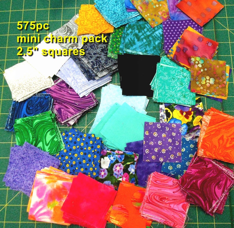 Fabric-575pc mini charm pack #4722precut 2.5 squaresBrightMarble Blenderspunch pink sapphire magentabutterfliesdotsbatiksflorals