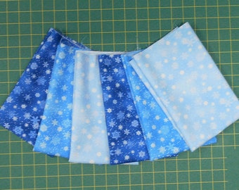 Fabric-6pc Fat Quarter Bundle (b419) Small Snowflake Royal/Medium Blue/Light Blue background/Elizabeth's Studio/Landscape Medley/Snowflakes