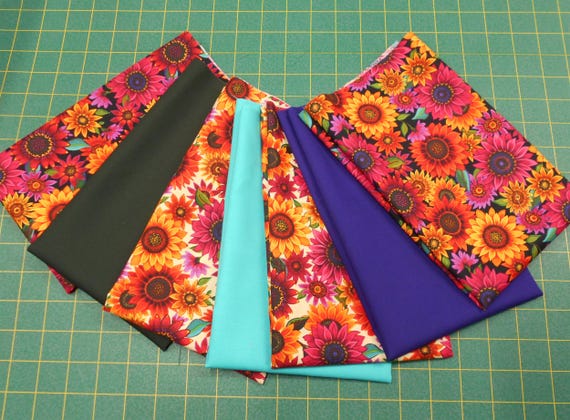 100% Cotton 5pc Fat Quarter Bundle - Golden Sunflowers 100% Cotton 5pc Fat Quarter Bundle - Golden Sunflowers