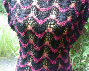 Lace Top, Magenta + Black, Wave Pattern, Summer, Love, Handmade