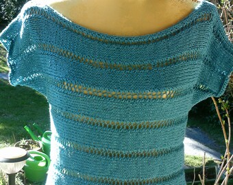 Summer short-sleeved sweater, blue, boxy style, size. 36-38 (S), UK 10-12, US 8-10