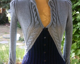 Knit jacket with braids, dark.-Bau + blue-Green, Gr. 36-38 (s), UK 10-12, US 8-10