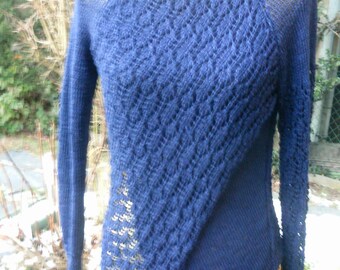 Strick-Pullover in Wickeloptik gearbeitet,Pullover, blau, sweater, marine, Gr. 36-38, S, UK 10-12, US 8-10