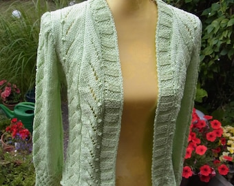 Cardigan vert clair sans fermeture, Gr. 36-38 (S), Royaume-Uni 10-12, États-Unis 8-10