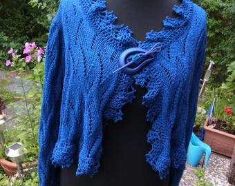 Poncho tricoté bleu, très large, poncho à bras, cape, étole, veste, cardigan, taille. 44-46, L, Royaume-Uni 18-12, États-Unis 16-18