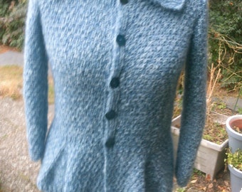 Cardigan blue, mohair + silk, Gr. 40-42, M , UK 12-14, US 10-12