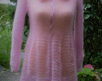 Knit coat, light pink, mohair + silk, other pattern, M, UK 10-12, US 8-10