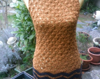 Crochet tunic, golden/orange-black, S, UK 10-12, US 8-10