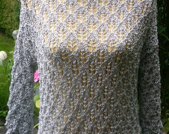 Ajour pattern sweater, grey-silver, ajour pattern, size. 38-40, UK12-14, US 10-12