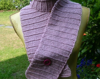 Pink crochet scarf with button, soul warmer, cape, stole, approx. 148 cm long + approx. 14 cm wide, size. 36-38, S, UK 10-12, US 8-10