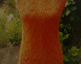 Tunique tricotée, tunique, robe, printemps + été, couleur préférée orange, tunique motif, taille. 36-38 (S), États-Unis 8-10, Royaume-Uni 10-12