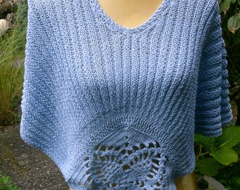Poncho light-blue, shoulder warmer, Gr. 36-38 (s), US 8-10, UK 10-12