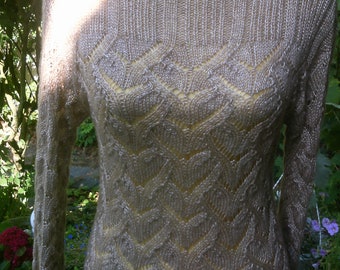 Gold-Brown Ajour Knit Sweater, Taille 36-38, S, Royaume-Uni 10-12, États-Unis 8-10
