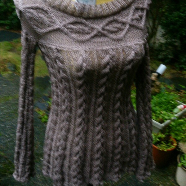 Knitted sweater with round pass, light brown, size 36-38, S, UK 10-12, US 8-10