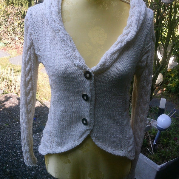 White knit jacket, with zopf pattern, s, US 10-12, UK 8-10