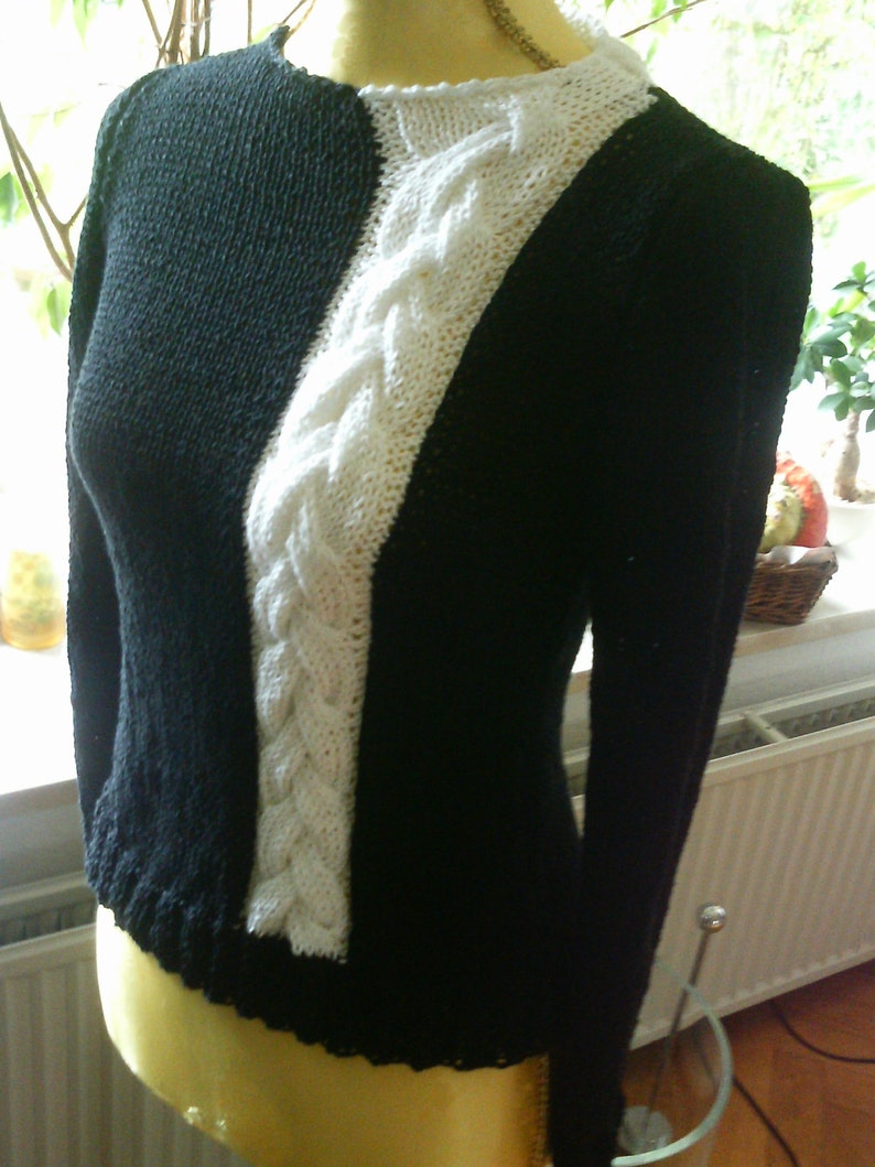 size 36-38, Knitted sweater black with white plait S UK 10-12 US 8-10