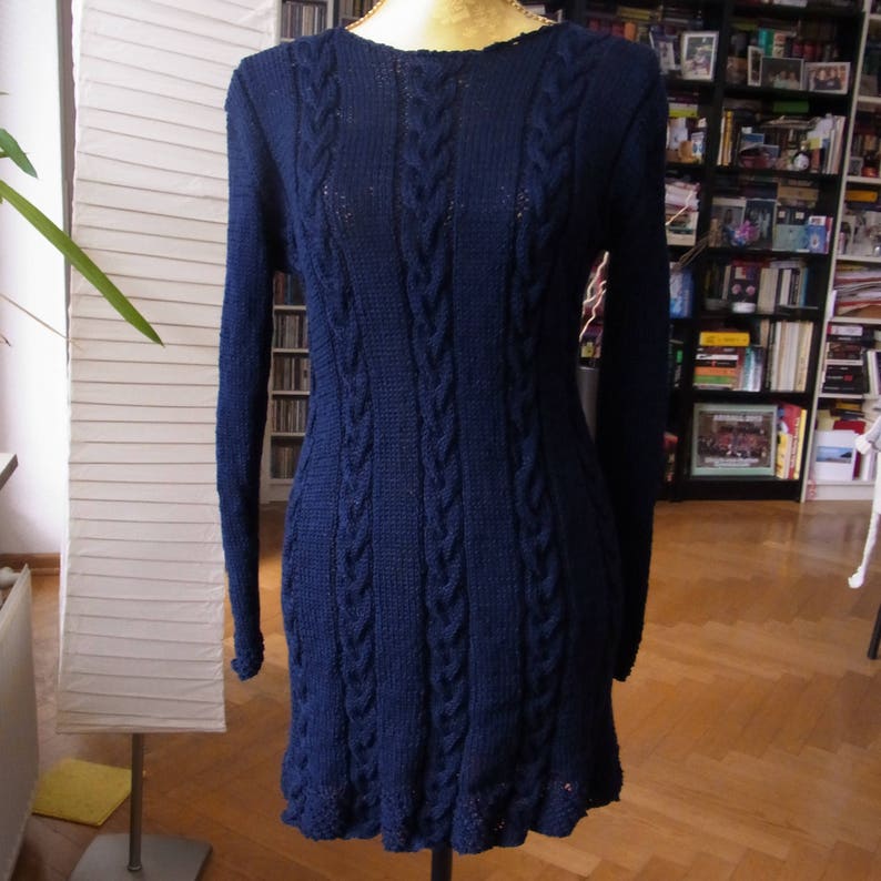 Classic knit dress, dkl.blue with braids, size 36-38 S, UK 10-12, US 8-10 image 1