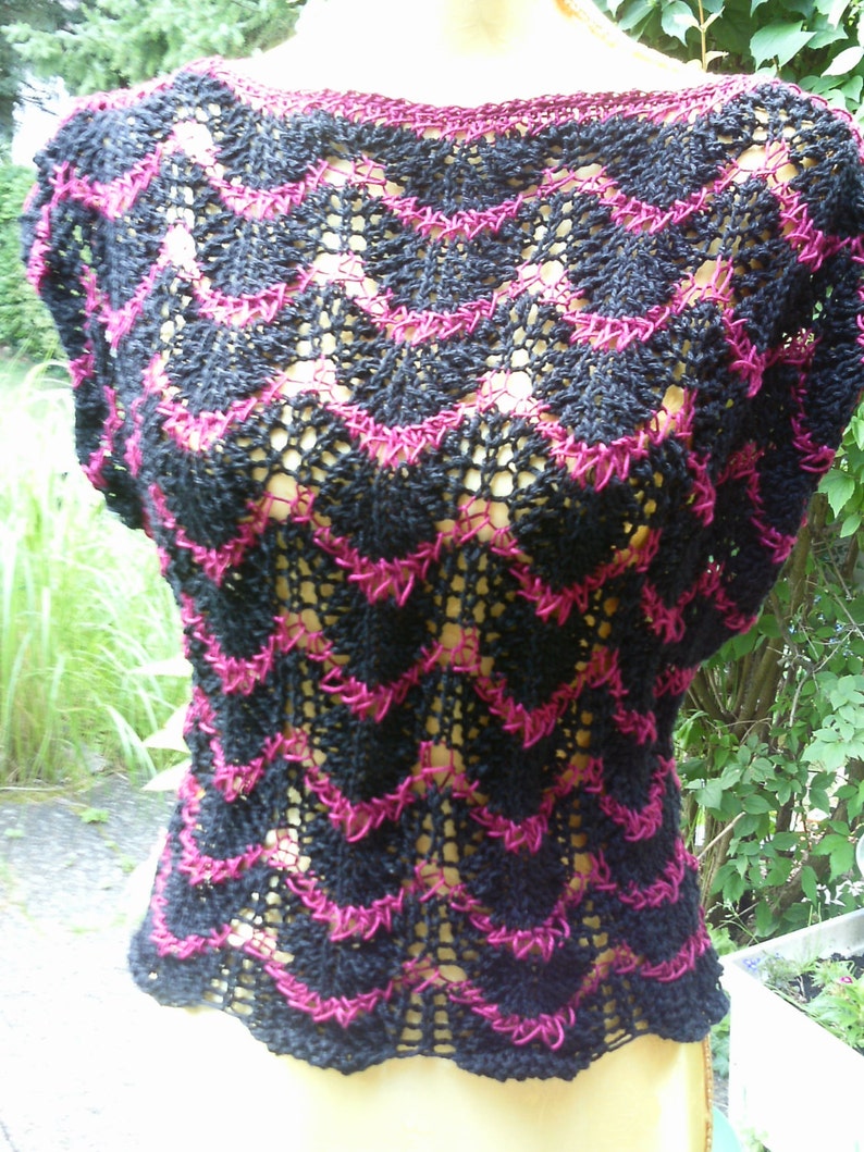 Lace Top, Magenta Black, Wave Pattern, Summer, Love, Handmade image 1