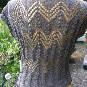 Knitted top, openwork relief pattern, taupe, top, shirt, transparent, handmade, sexy, size 36-38 S, UK 10-12, US 8-10, image 3