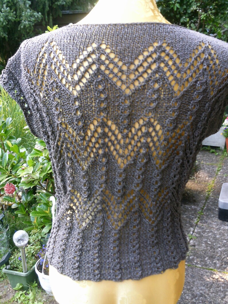 Knitted top, openwork relief pattern, taupe, top, shirt, transparent, handmade, sexy, size 36-38 S, UK 10-12, US 8-10, image 3